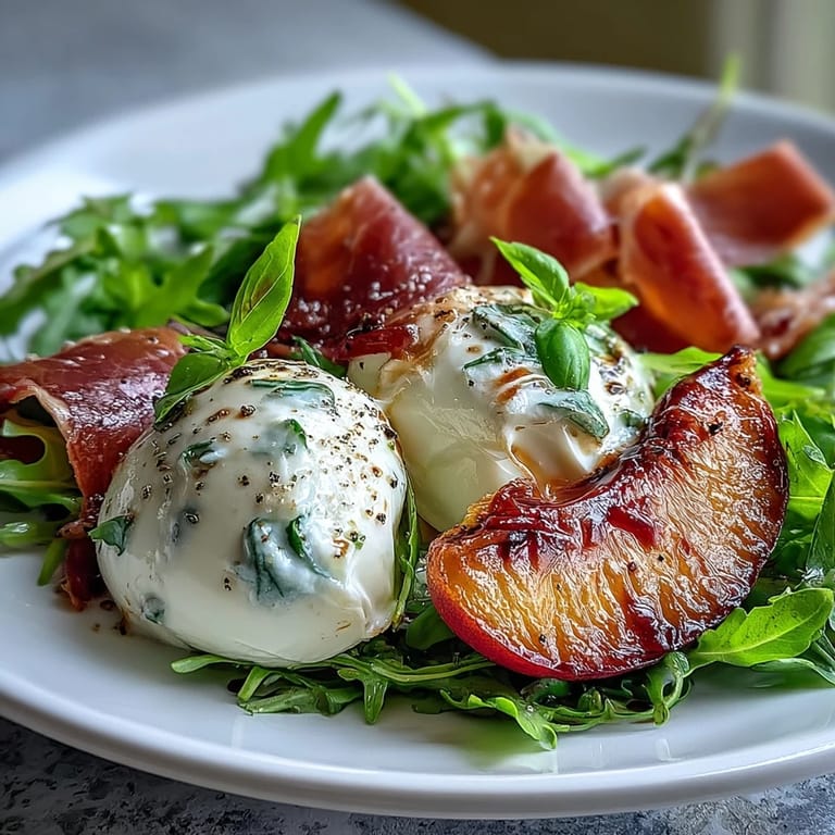Enjoy this refreshing Burrata and Peach Summer Salad, a perfect light meal with balsamic glaze.