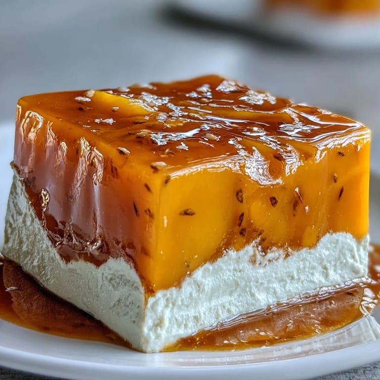 Chilled Mango Agar-Agar Jelly Cubes glistening, topped with rich coconut milk.