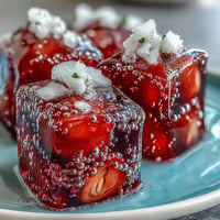 Lychee Agar Jelly Cubes in Sparkling Yuzu Water with fresh mint garnish.