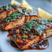 Succulent Cedar Plank Salmon with Maple Dijon Glaze, smoky and sweet.